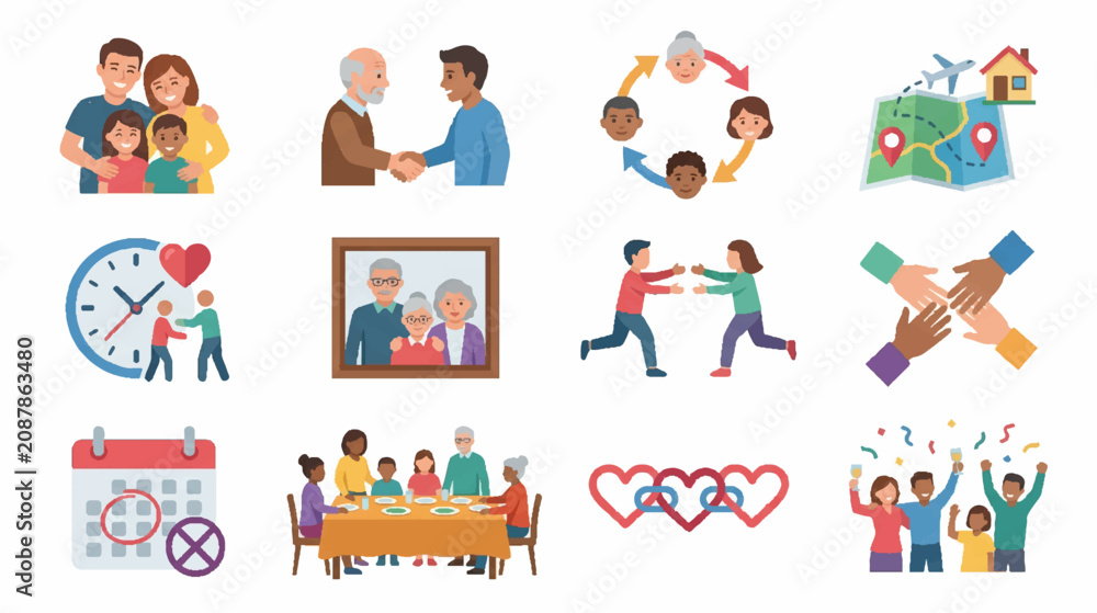 Fototapeta premium Set of Diverse Cartoon People and Children Characters with Different Emotions Vector Icons Collection for Fun Team, Business, Sport and Social Illustration Design