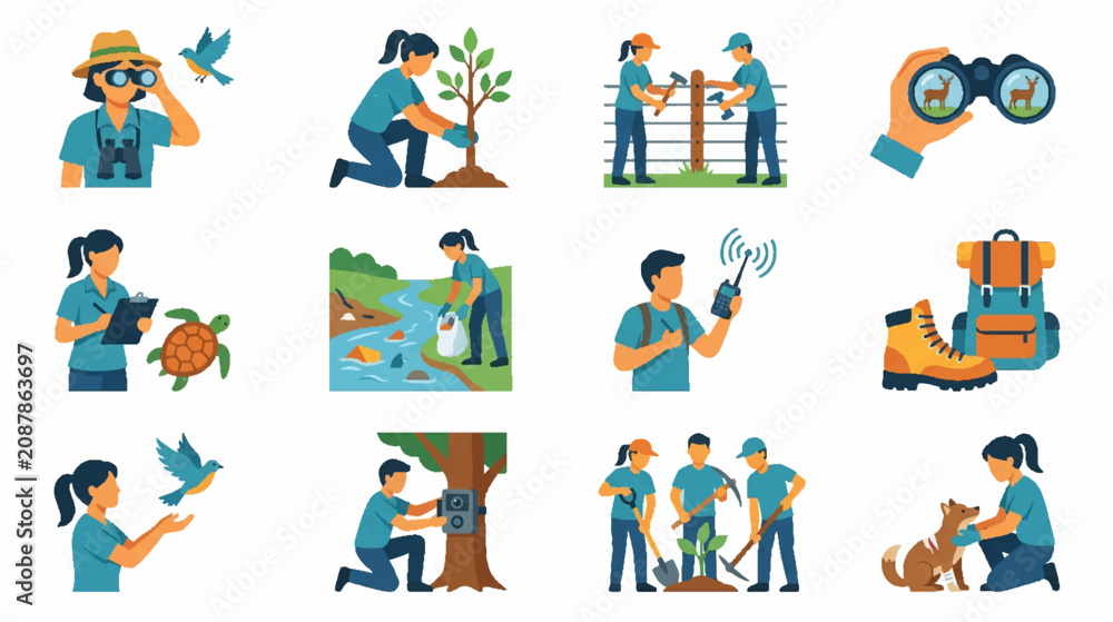 Fototapeta premium Cute Cartoon People Vector Icon Set Featuring Children Women Boys and Different Professions for Business Education Sports and Community Illustration Collection