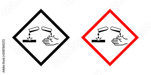 Bild auf Leinwand Corrosive hazard icon set with GHS chemical warning symbols