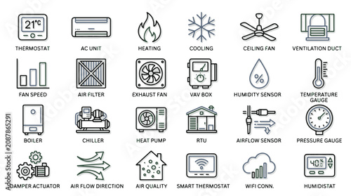Foto Comprehensive Hvac System Icons for Smart Building Energy Management and Climate