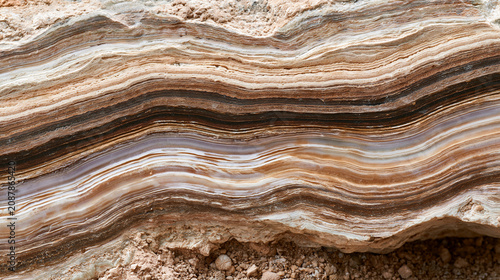 Close-up of a rock surface with a striped pattern. the rock appears to be made of a light-colored material, possibly granite or marble, with a rough texture.