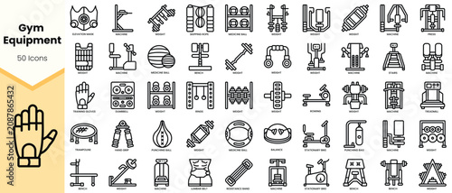 Foto A diverse collection of gym equipment icons showcasing various fitness tools and machinery in a sleek, minimalistic design