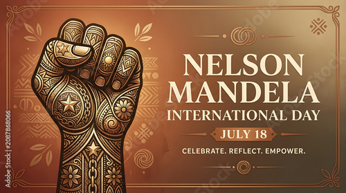 Nelson mandela international day raised fist decorative pattern design with celebration, equality