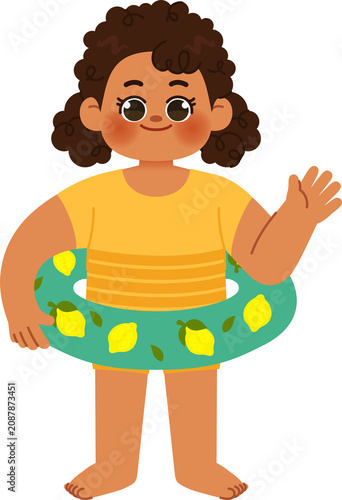 hand drawn kids with swim ring