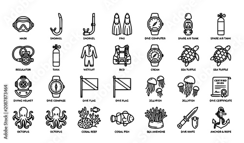 Quadro em tela Scuba Diving and featuring 30 unique Pongal festival outline icons arranged in a