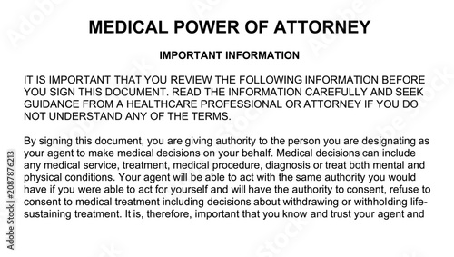 Foto Medical Power of Attorney POA fillable Form, color vector illustration
