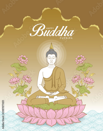 Happy Buddha Purnima asian style of buddha. Creative vector illustration design.