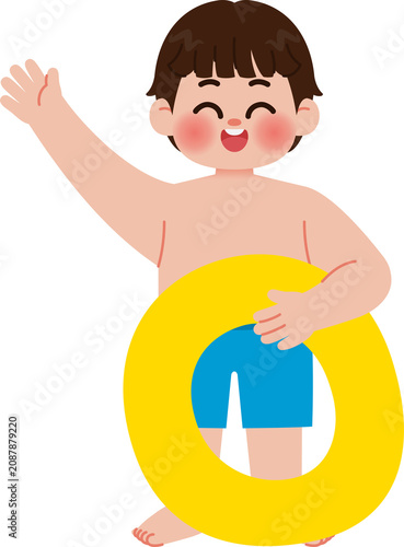 hand drawn kids with swim ring