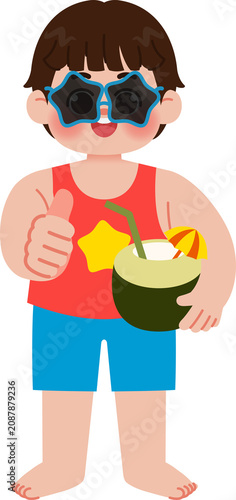 hand drawn kids holding coconut drink