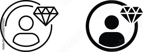 Fotografía User profile icon featuring premium membership, VIP access, exclusive account, diamond badge, and minimal line vector illustration