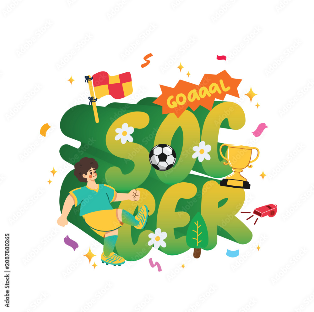 Fototapeta premium Soccer Player Character Vector Collection in Dynamic Action Poses Flat Illustration Style