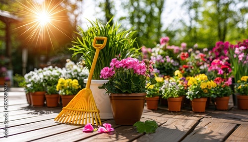 Blooming Pink Flowers in Garden Pots with Lush Green Foliage Decorative Spring and Summer Floral Arrangement for Home Garden Gardening and Nature Concept
