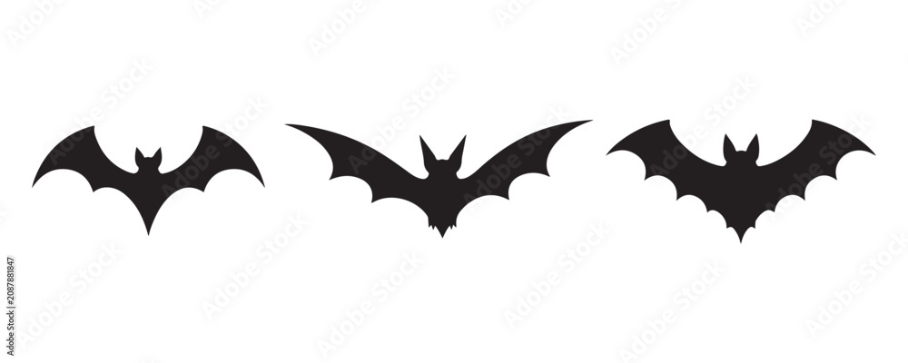 Fototapeta premium Three Spooky flying bat silhouette vector, Halloween bat icon