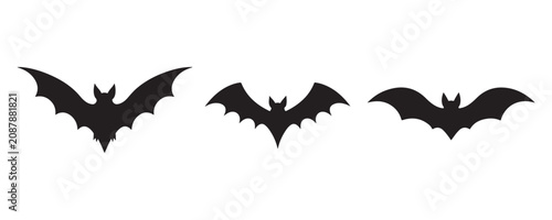 Cuadro en lienzo Three Spooky flying bat silhouette vector, Halloween bat icon