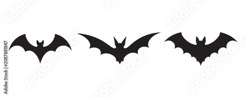 Fotografia Three Spooky flying bat silhouette vector, Halloween bat icon