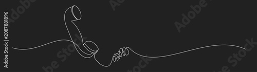 Fotografie Minimalist continuous line art drawing of a vintage telephone receiver with a coiled cord, symbolizing communication on a black background