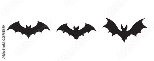 Tableau sur toile Three Spooky flying bat silhouette vector, Halloween bat icon