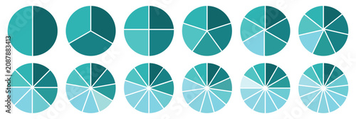 Circle pie chart diagram. Pie chart color icons. Colorful diagram collection with 2, 3, 4, 5, 6, 7, 8, 9, 10, 11, 12, 13 segment infographic pie chart icons eps 10.