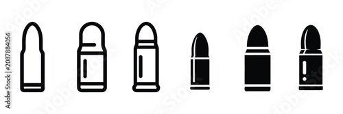 Bild auf Leinwand Ammunition cartridge vector icons representing bullet ammunition ballistics and