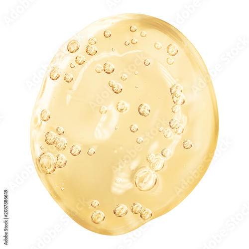 Macro Golden Cosmetic Gel Drop with Air Bubbles Isolated on transparent Background
