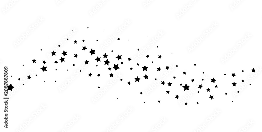 Fototapeta premium Black Scattered Star Confetti Border Decoration Isolated On Transparent Background