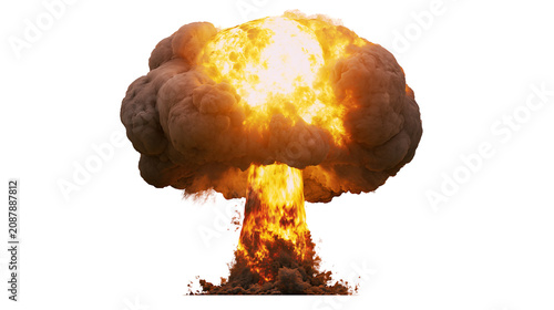 фотографія Massive mushroom cloud explosion with intense fire and smoke, isolated on transp