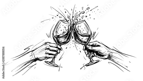 Фотография Two hands clinking wine glasses in a celebratory toast