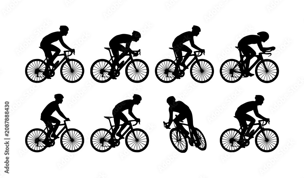 Obraz premium Road Cyclist Silhouette Collection High Detail Bicycle Rider Vector