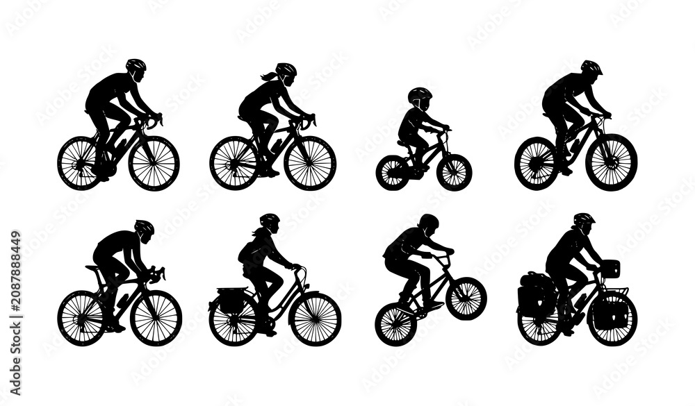 Obraz premium Bicycle Rider Silhouette Collection High Detail Cyclist Vector Set