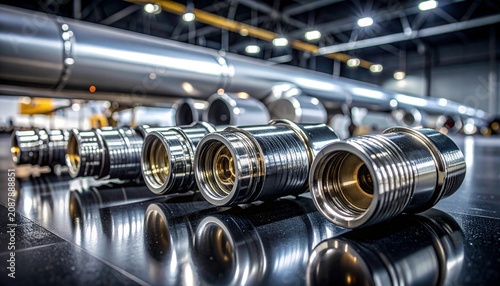 Close-up view of precision automotive engine components assembly.