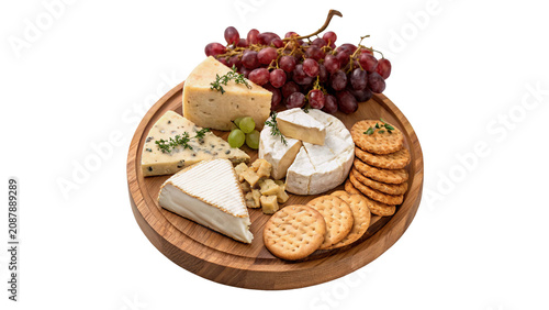 Foto Gourmet cheese board assortment with crackers and grapes isolated on transparent