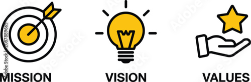 Obraz na plátně Mission vision and values business icons with flat graphic design elements