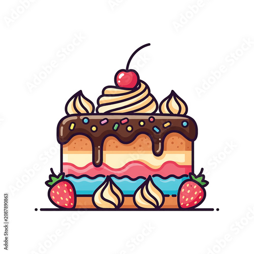 Foto Colorful cake with chocolate frosting.