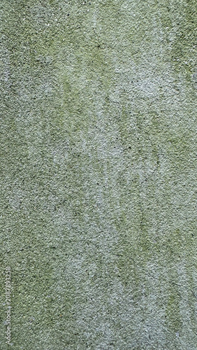 Weathered concrete wall surface with green moss patches