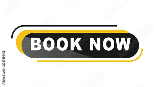 Book Now Call to Action Button with White Text on Black and Yellow Background for Website or App