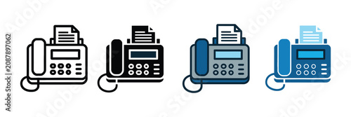 Fax machine icon vector set featuring landline telephone document scanner office communication and business hardware symbols