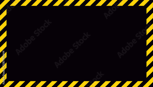 Warning sign style border with black background, hazard stripes frame for danger zones or alerts.