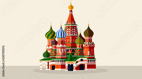 Saint Basil's Cathedral Moscow Russia Landmark Colorful Onion Domes Vector Illustration