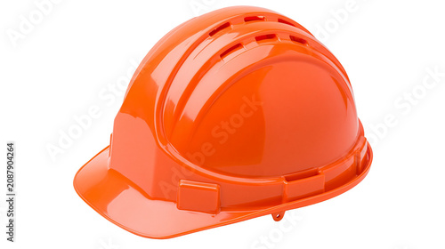 Photos Orange plastic hard hat with ventilation slots, isolated on transparent backgrou