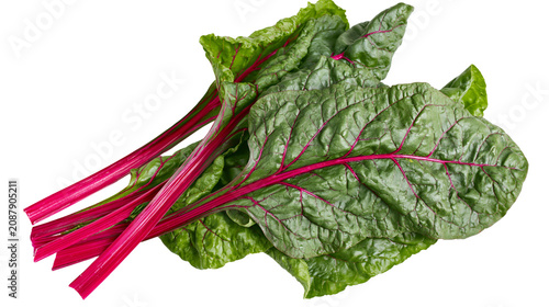 Fotografía Fresh red chard stems and green leaves, isolated on transparent background