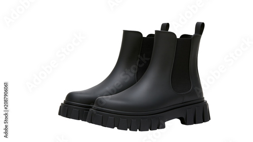 Tableau sur toile Pair of black chunky sole Chelsea boots, isolated on transparent background