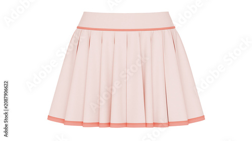 Pleated pink skirt with coral trim, isolated on transparent background