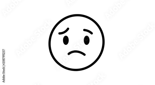 Cuadro en lienzo Sad face emoji with concerned expression in black line art