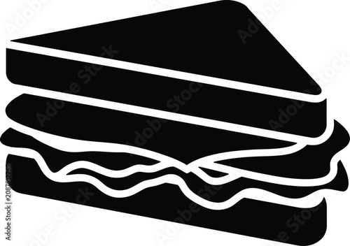 Simple black vector graphic illustration of a fresh triangle sandwich for your modern food design projects