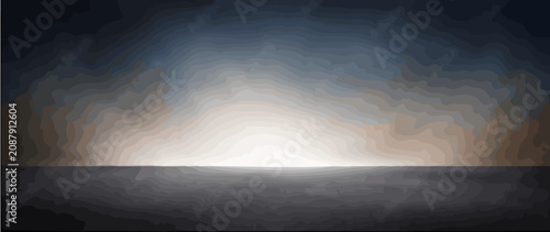 Tableau sur toile Sunrise over a vast plain with a glowing horizon and cloudy sky