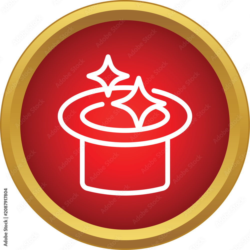 Obraz premium Magic hat outline with glowing sparkles on a red circular button