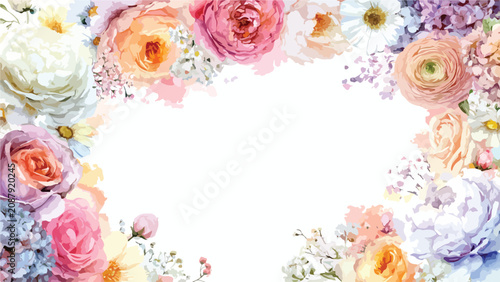 Vintage Floral Vector Pattern with Watercolor Roses and Botanical Elements in Soft Pastel Colors