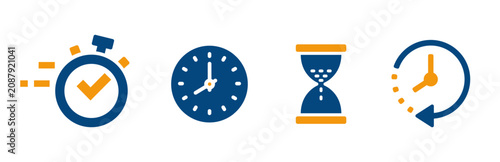 icon set of clock, stopwatch, hourglass, time concept, countdown, clock icons, flat vector art
