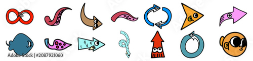 Hand Drawn Marine Arrow Icons Filled Set Doodle Vector Collection