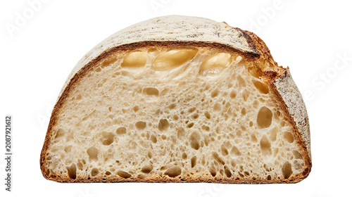 Obraz na plátně Crusty sourdough bread slice with airy crumb texture, isolated on transparent ba